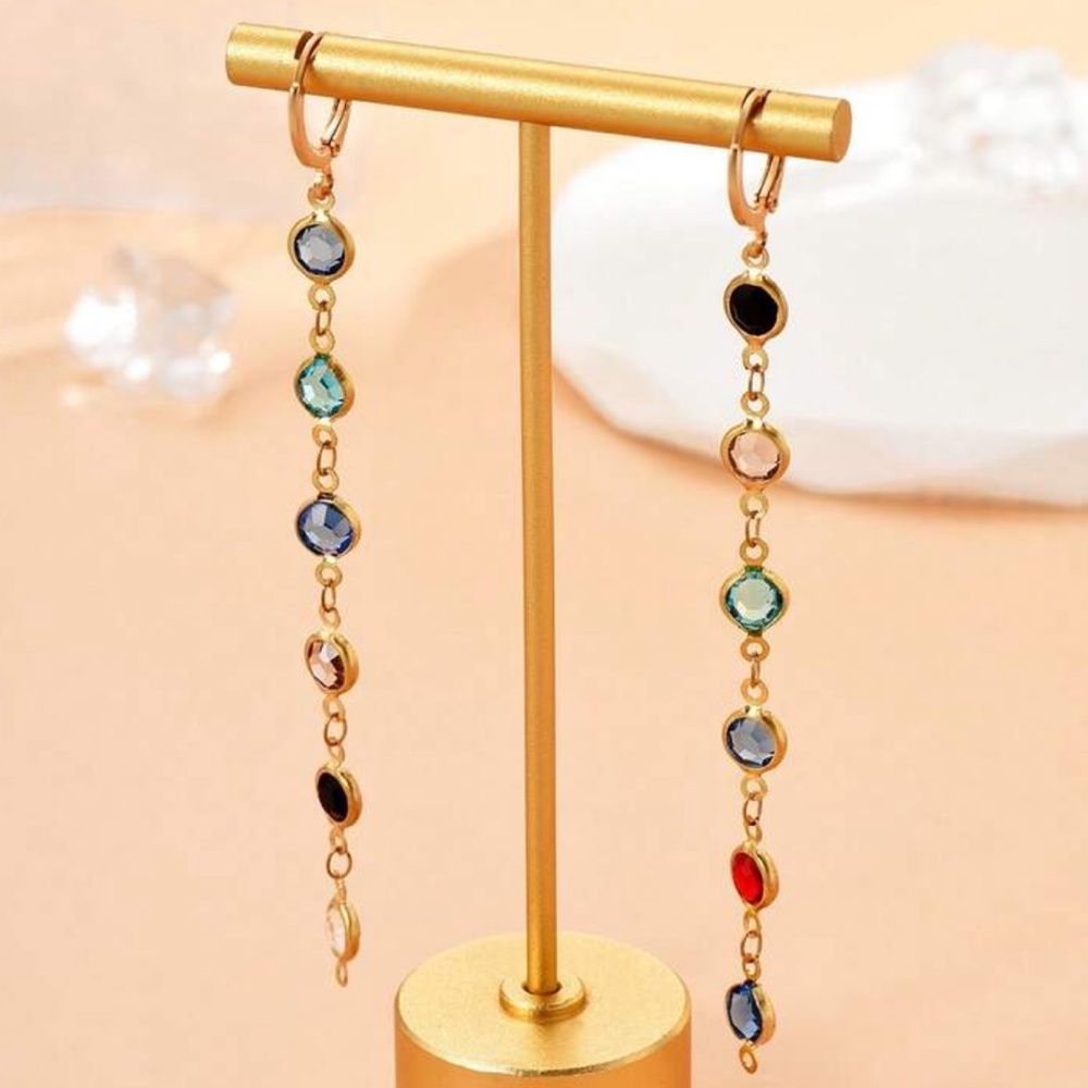 Gold Multicolor Gemstone Drop Earrings - Women‎ Jewelry